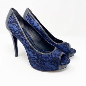 Pour La Victoire blue high heel pumps black lace 9